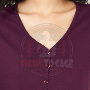 Chemise de nuit pour femme en coton biologique de qualité supérieure, respirante, violet foncé, avec boutons décoratifs, vêtements de maison haut de gamme pour femmes - Product Image 4