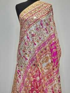 Ethnic Handmade <b>Silk</b> Banjara Shawl Women's Floral Print Long <b>Scarf</b> With Mirror Work All Seasons Fashion Accessory Custom Colors - Product Image 4