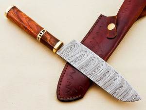 Couteau de chef Bowie 2024 en acier Damas, fait main, manche en bois de rose, entretoises en laiton, bord dentelé, pointe clip, personnalisable OEM - Product Image 4