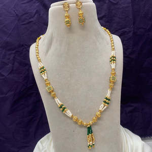 Exquisite Gold Plated Pota Stone and <b>Pearl</b> Long Necklace <b>Set</b> 12741804GR a Dazzling Display of Fine Jewelry - Product Image 1