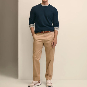 Nouveau pantalon chino en coton kaki pour homme, coupe droite, taille mi-haute, devant plat, décontracté avec poches, infroissable, pour le printemps - Product Image 4