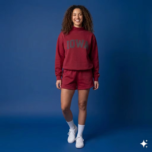 Ensemble élégant et confortable pour femme, col montant et short, en molleton doux et coton respirant, tenue décontractée et tendance. - Product Image 1