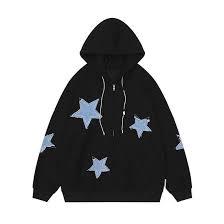 Sweat à capuche zippé en denim avec patch étoile, 100% coton molletonné, coupe oversize, style streetwear, effet vieilli et bords bruts, collection automne - Product Image 3