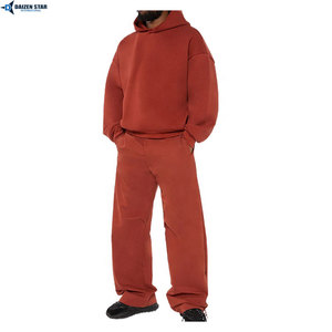 Ensemble de survêtement pour homme à capuche en deux pièces, gris, sweat-shirt et pantalon en coton, coupe classique avec logo imprimé sur le devant, décontracté, polaire pour l'hiver - Product Image 2
