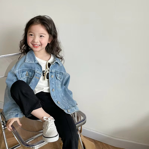 Vestes en jean décontractées pour enfants avec boutons, ensembles de couleur unie pour bébés filles et garçons, manteaux à manches longues - Product Image 2