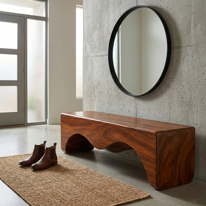 Functional Seating Premium Eco-Friendly Solid Suar <b>Wood</b> Chaise Lounge Contemporary M-Shape <b>Bench</b> Modern Living Room Furniture - Product Image 5