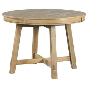 Farmhouse-Style Round Extendable Dining Table with 16\" Wood Leaf Kitchen Table in Natural Wood Wash - Product Image 6