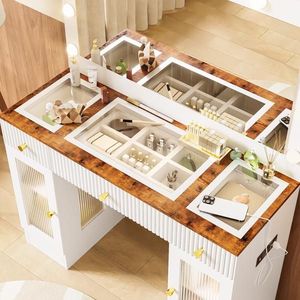 Toeletta Moderna con Piano in Vetro da 110 cm, Specchio Grande per Luci Hollywood, Cassetti e Presa di Corrente per un Look Glamour Hollywoodiano - Product Image 3