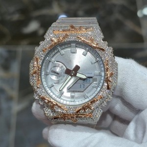 Reloj de Cuarzo con Moissanita, Tono Oro Rosa, Correa de Acero Inoxidable, Analógico, para Hombre - Product Image 1