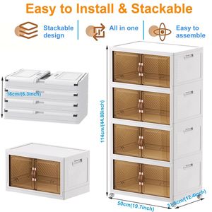 Contenitori Pieghevoli a 4 Livelli con Coperchi e Ruote, Organizzatore Impilabile per Armadi e Contenitori, Bianco - Product Image 1