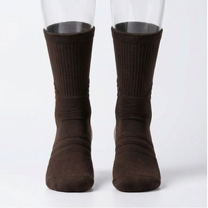 Brown Crew <b>Socks</b> Solid Knitted Breathable Casual Adult Regular Style - Product Image 1