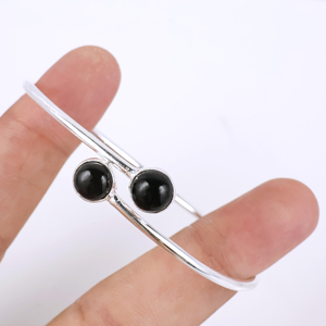 Best Selling 925 Sterling <b>Silver</b> Natural Black Onyx Cuff <b>Bracelet</b> Minimalist Handmade Gemstone <b>Bangle</b> Jewelry for Women - Product Image 1
