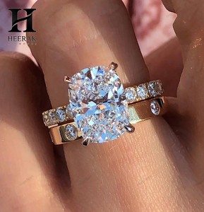 Luxury Lab Grown Elongated Cushion Diamond Engagement <b>Ring</b> Set 14K Gold <b>Thick</b> Flat Band Solitaire Shared Prong Eternity Bridal - Product Image 3