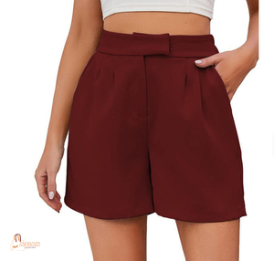 Women's Summer Vintage Breathable 100% Cotton <b>Canvas</b> Cute Casual Side Pockets High Waist Shorts with <b>Back</b> Elastic Waist - Product Image 1