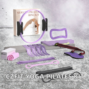 JKSHIM Pilates <b>Magic</b> Circle Exercise Set With Ball Resistance Bands Portable Fitness <b>Kit</b> Universal Use 10-piece set - Product Image 3