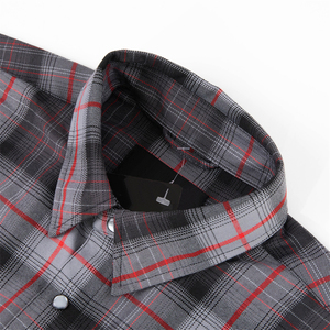 Camisa Polo a Rayas Roja y Gris para Hombre, Camisa de Popelina de Algodón de Manga Larga, Cuello con Botones, Estilo Casual, Ropa de Otoño para Hombre, Diseño a Cuadros - Product Image 5