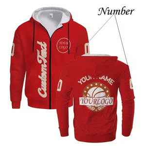 Men's Custom Zip-Up Fleece Hoodie Eco-Friendly Cartoon Pattern Personalized Name/Number/Logo Fashionable Design Sports - Product Image 2