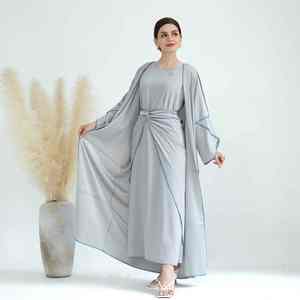 Elegante Abaya Moderna Color Café para Mujer, Estilo Dubái, Vestido Largo Informal Islámico Modesto, Cuello Barco, Manga Larga - Product Image 1