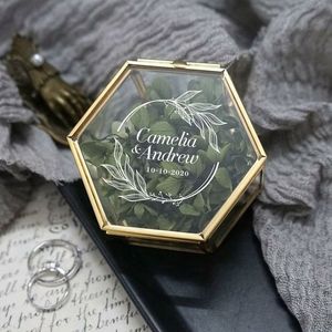 Hexagon Glass Jewelry <b>Box</b> With Gold Frame And Lid Modern Storage Container For Jewellery - Product Image 6