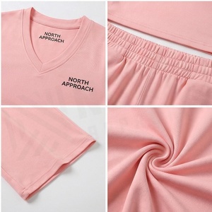 Ensemble de yoga 2 pièces North Approach, haut court à col en V, pantalon long rose, respirant, en coton et élasthanne, vêtements de sport pour femmes - Product Image 4