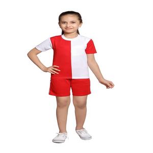 Logotipo personalizado Niñas Uniformes escolares Ropa deportiva Vestido Conjunto para cuello redondo Camiseta con pantalones cortos - Product Image 1