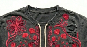 T-shirt vintage délavé à fleurs brodées, manches courtes, col rond, coton, streetwear - Product Image 3