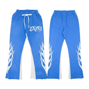 Premium 320 GSM Lightweight Cotton Fleece Straight <b>Pants</b> Royal Blue <b>White</b> Contrast Side Panels Custom Screen Printed Logo - Product Image 1