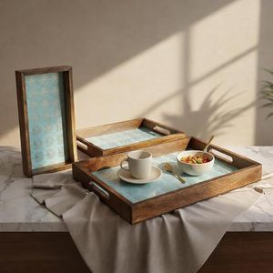 <b>Retro</b> Wooden Decorative Tray Embossed Pattern Serving Platter with Handles for Wedding Dining Table <b>Decor</b> - Product Image 1