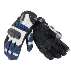 Leather Full Finger <b>Cycling</b> <b>Gloves</b> Hook & Loop Closure Men Riding <b>Gloves</b> Black Blue White - Product Image 6