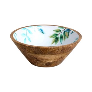 Tazón de Madera Pintado a Mano con Diseño de Hojas Verdes para una Presentación Elegante en la Mesa - Product Image 1