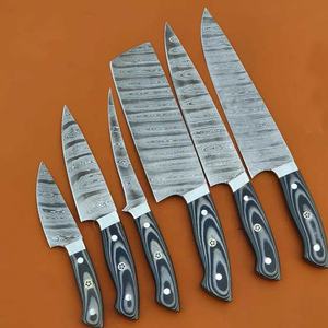 Damascus Steel Durable 6-Piece <b>Knife</b> Wood Handle Polished <b>Sharp</b> Serrated Edge Right-Hand Kitchen <b>Knives</b> With Leather Roll Kit - Product Image 3