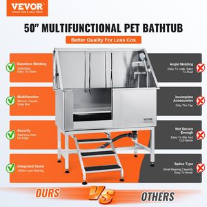 Professional 50\" Stainless Steel <b>Dog</b> Grooming Tub with Stairs Faucet & Soap Box Rich Accessory <b>Dog</b> <b>Bathing</b> Station - Product Image 2