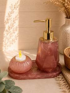 Rustic Raw Resin <b>Bathroom</b> Set Soap Dispenser Tumbler Toothbrush Holder Tray Three Piece Rectangle <b>Green</b> Easy To Clean - Product Image 4