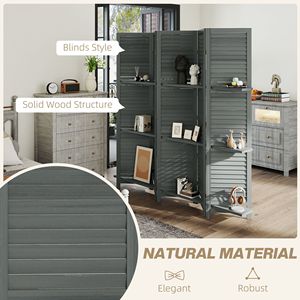 Divisorio Artigianale in Legno a 5 Pannelli, Alto 170 cm, con 3 Ripiani Pieghevoli per Camera da Letto, Grigio - Separatore per la Casa - Product Image 6