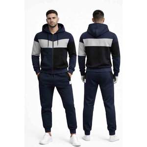 Ensemble de survêtement unisexe color block, sweat à capuche zippé et pantalon de jogging assorti, style streetwear - Product Image 1