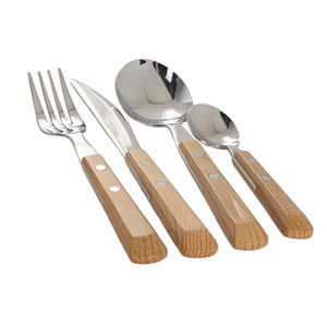 Juego de cubiertos de acero inoxidable premium con mango de madera, vajilla ecológica, juego de utensilios para el hogar, cocina y camping. - Product Image 6