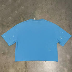 Camiseta de algodón personalizada con lavado ácido, estilo vintage, corte holgado, con gráficos y patchwork, hombros caídos, estilo urbano, de tela gruesa para hombre - Product Image 2