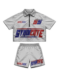 Multi Color Cropped <b>Mesh</b> Jersey Shirt & Shorts <b>Set</b> | Vintage Sporty Streetwear <b>Two</b> <b>Piece</b> <b>Set</b> | OEM Private Label Manufacturer - Product Image 4