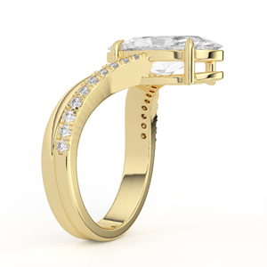 Ensemble de mariage en or jaune 14K 18K avec diamant de laboratoire taille ovale, bague solitaire entrelacée et alliance assortie micro-pavée Chevron V - Product Image 3