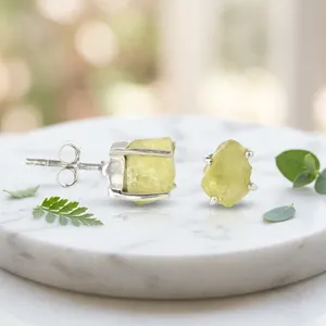 Boucles d'oreilles en argent sterling 925 avec quartz citron vibrant, bijoux faits à la main, pierres précieuses brutes, pour un été lumineux et un usage quotidien. - Product Image 4