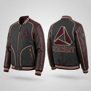 Veste universitaire unisexe Stalwart écologique coupe-vent en laine avec manches en cuir, logo brodé, décontractée, coupe droite, patchwork - Product Image 6