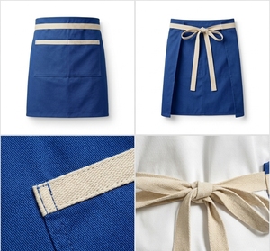 Delantal Azul con Ribete Beige y Bolsillo Frontal para Uniforme de Camarero/a de Restaurante/Bar, Tejido de Poliéster y Algodón, Unisex - Product Image 5