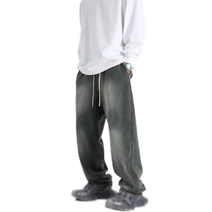 Pantalones de chándal de pana lavada negros para hombre, con cintura elástica y cordón, joggers casuales transpirables de peso medio para otoño, joggers de algodón - Product Image 3