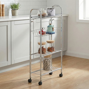 Carrito de Almacenamiento de Cocina de 4 Niveles Cromado de Alta Calidad MIT DIY, Portátil con Cuatro Ruedas, Fabricante de Muebles OEM de Taiwán - Product Image 1