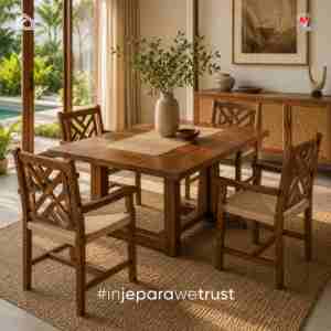 <b>Walnut</b> Solid Wood Arm <b>Dining</b> <b>Chair</b> with Woven Rattan Seat Geometric Back for Restaurant Hotel Villa - Product Image 5