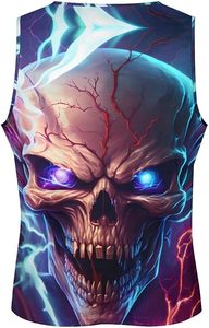 Men's Gothic <b>Skull</b> Print Sleeveless Tank <b>Top</b> O-Neck Knitted Breathable Casual Wear - Product Image 4