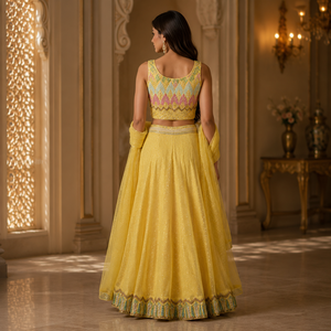 Women's Yellow Wedding Lehenga Dress | Embroidered Choli Flared Skirt with Dupatta | Indian Bridal Ceremony Festive Traditional - Product Image 4