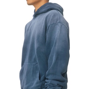 Sweat à capuche vintage en molleton de coton français pour homme, délavé à l'acide, 100% uni, coupe ample, streetwear, imprimé vieilli, 380g - Product Image 2