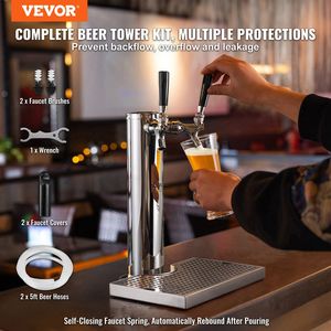 Torre Dispenser Birra in Acciaio Inossidabile a Doppio Rubinetto, Kit Torre Kegerator Preassemblato con Rubinetto Autosigillante per Fusti di Birra e Bevande - Product Image 2