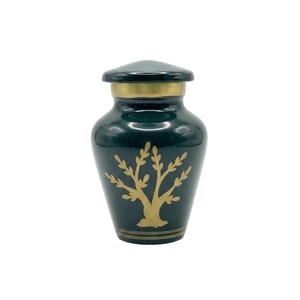 Elegant Antique Bronze Keepsake <b>Urn</b> <b>for</b> <b>Human</b> <b>Ashes</b> - <b>Small</b> Metal Memorial Cremation Vessel with Gold Laurel Leaf Engraving - Product Image 4